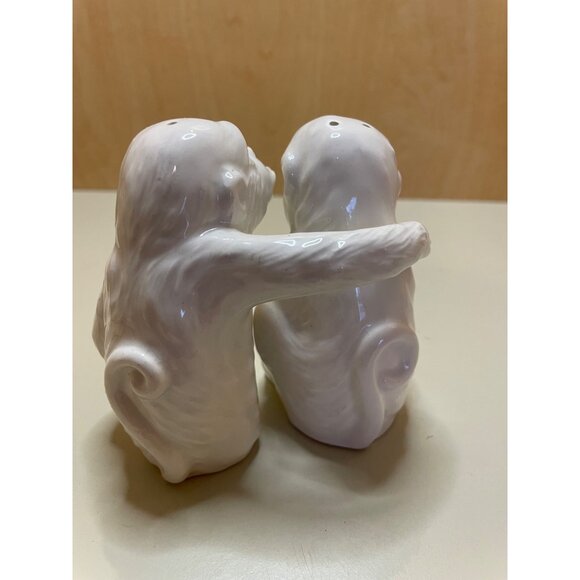 Vintage Fitz & Floyd Monkey Shine Salt & Pepper Shakers Japan Hug White - Picture 4 of 8